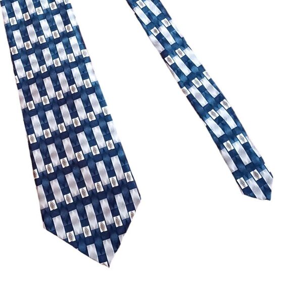 PIERRE CARDIN 100% Silk Classic Style Neck Tie Blue White Tan Men's EUC - Picture 1 of 8